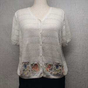 C J Banks White Birdhouse patchwork Sweater 2X Plus Sz Loop Knit Y2K Cottagecore
